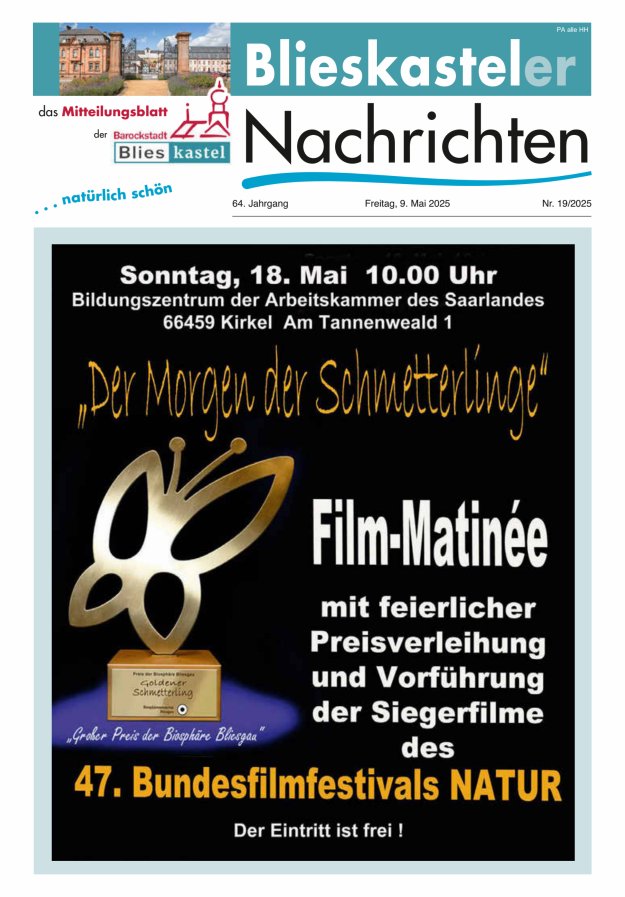 Blieskasteler Nachrichten  Titelblatt 19/2025