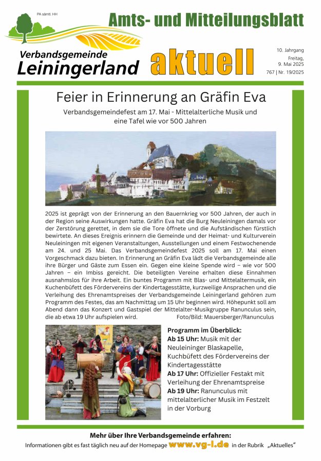 VG Leiningerland aktuell Titelblatt 19/2025