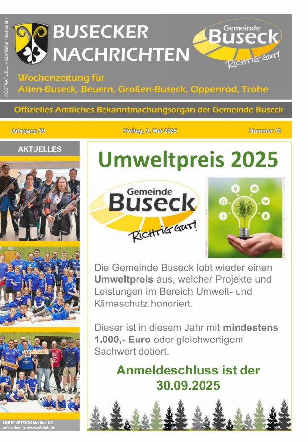 Busecker Nachrichten Titelblatt 19/2025