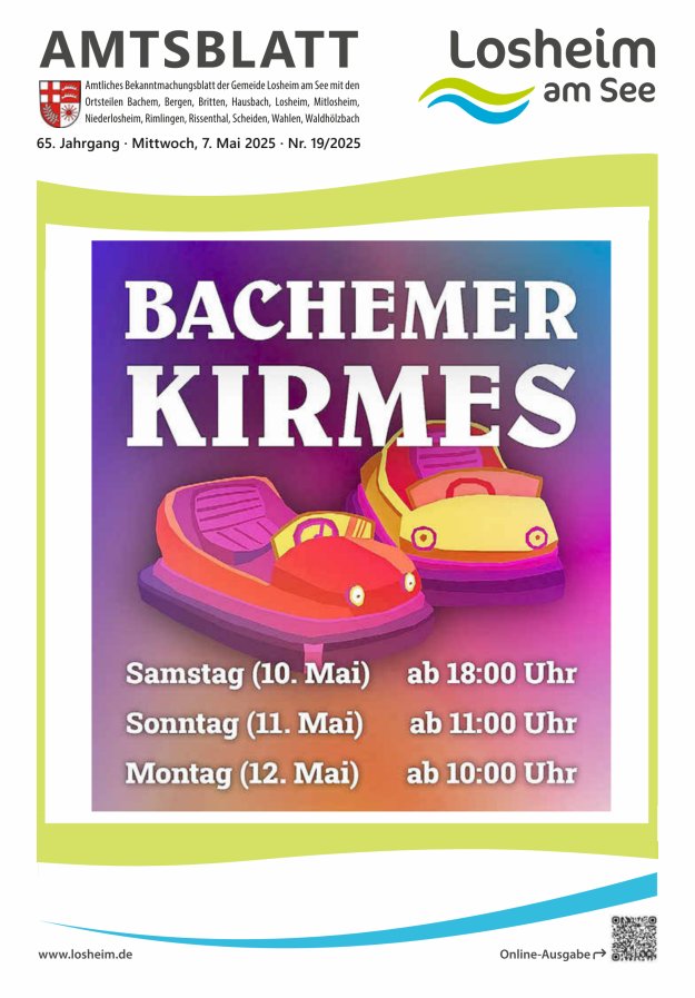 Amtliches Bekanntmachungsblatt der Gemeinde Losheim am See Titelblatt 19/2025