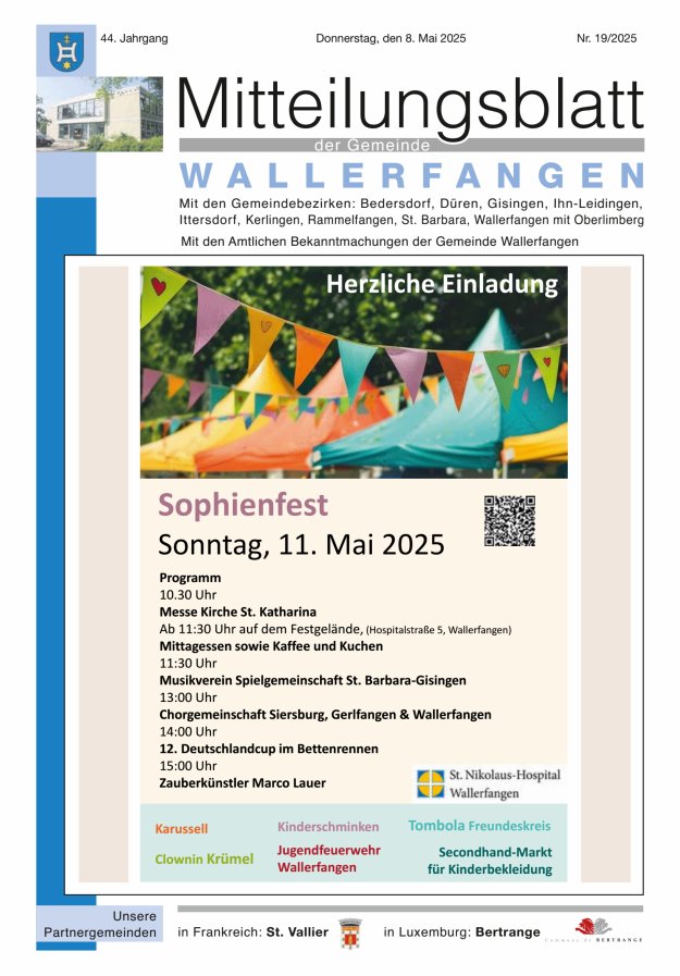 Mitteilungsblatt Gemeinde Wallerfangen Titelblatt 19/2025