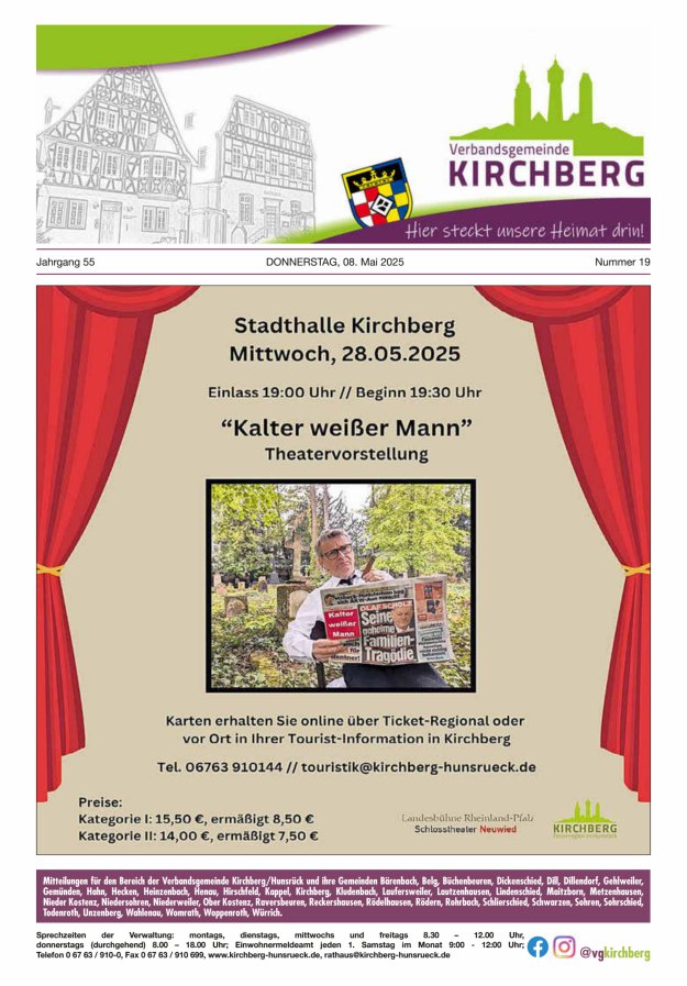 Mitteilungen der Verbandsgemeinde Kirchberg Hunsrück Titelblatt 19/2025