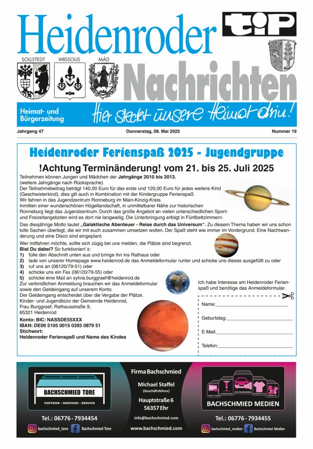 "tip" Heidenroder Nachrichten Titelblatt 19/2025