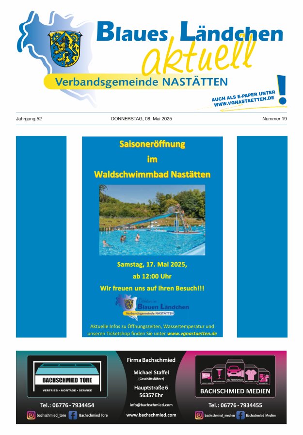 Blaues Ländchen aktuell - Heimat- u Bürgerzeitung VG Nastätten Titelblatt 19/2025