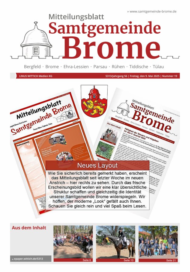 Mitteilungsblatt der Samtgemeinde Brome Titelblatt 19/2025