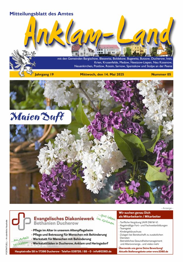 Mitteilungsblatt des Amtes Anklam-Land Titelblatt 05/2025