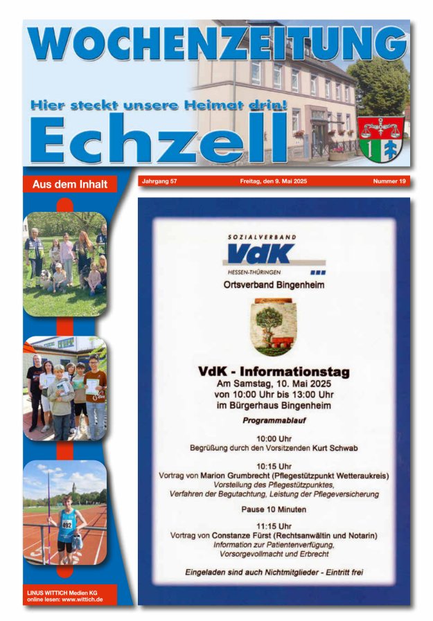 Wochenzeitung für die Gemeinde Echzell Titelblatt 19/2025