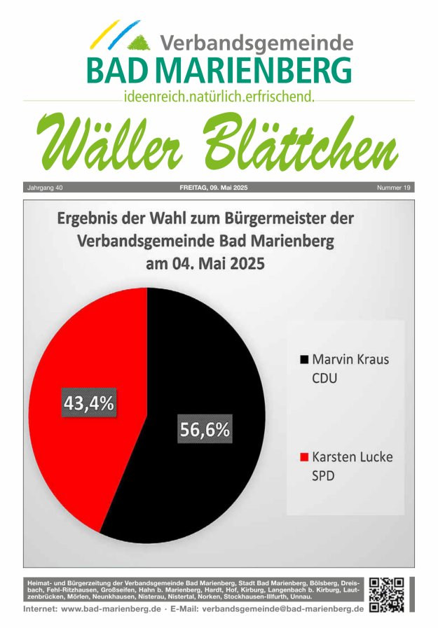 Wäller Blättchen - Verbandsgemeinde Bad Marienberg Titelblatt 19/2025