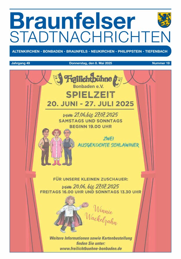 Braunfelser Stadtnachrichten Titelblatt 19/2025