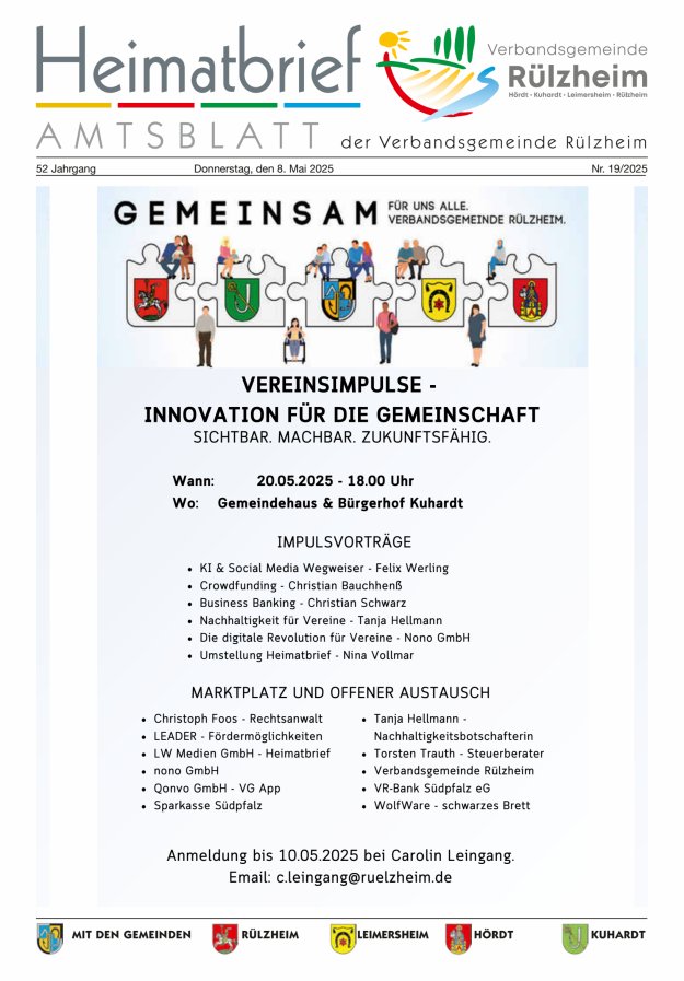 Heimatbrief VG Rülzheim Titelblatt 19/2025