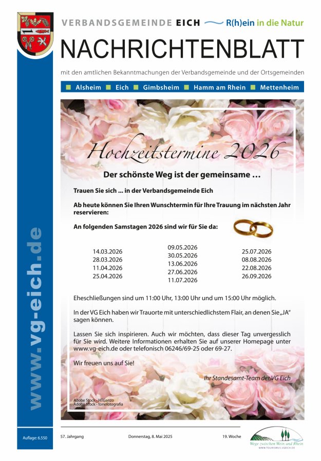 Nachrichtenblatt der VG Eich Titelblatt 19/2025
