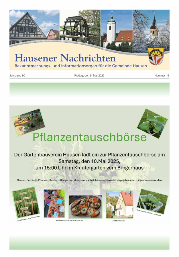 Hausener Nachrichten Titelblatt 19/2025
