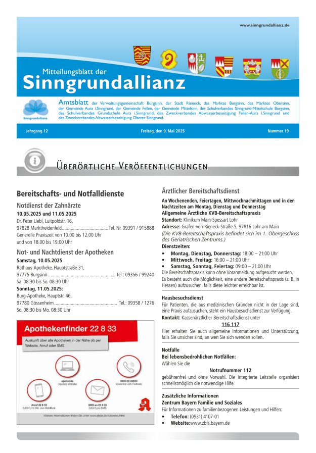 Mitteilungsblatt der Sinngrundallianz Titelblatt 19/2025