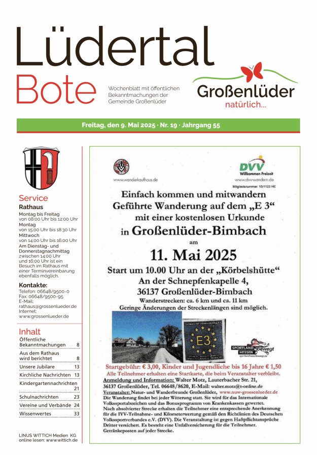 Wochenblatt mit öffentlichen Bekanntmachungen der Gemeinde Großenlüder Titelblatt 19/2025