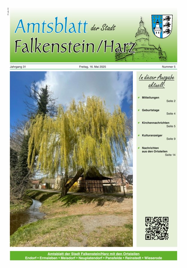 Amtsblatt der Stadt Falkenstein/Harz Titelblatt 05/2025