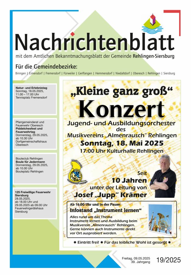 Nachrichtenblatt Rehlingen-Siersburg Titelblatt 19/2025
