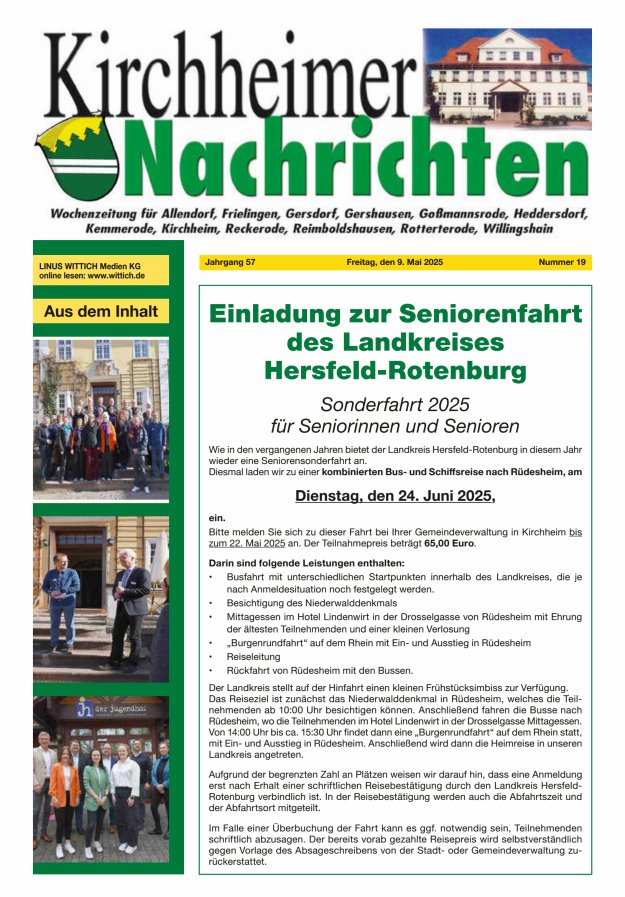 Kirchheimer Nachrichten Titelblatt 19/2025