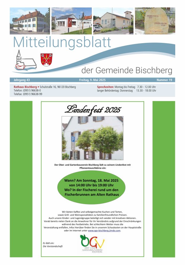 Mitteilungsblatt der Gemeinde Bischberg Titelblatt 19/2025