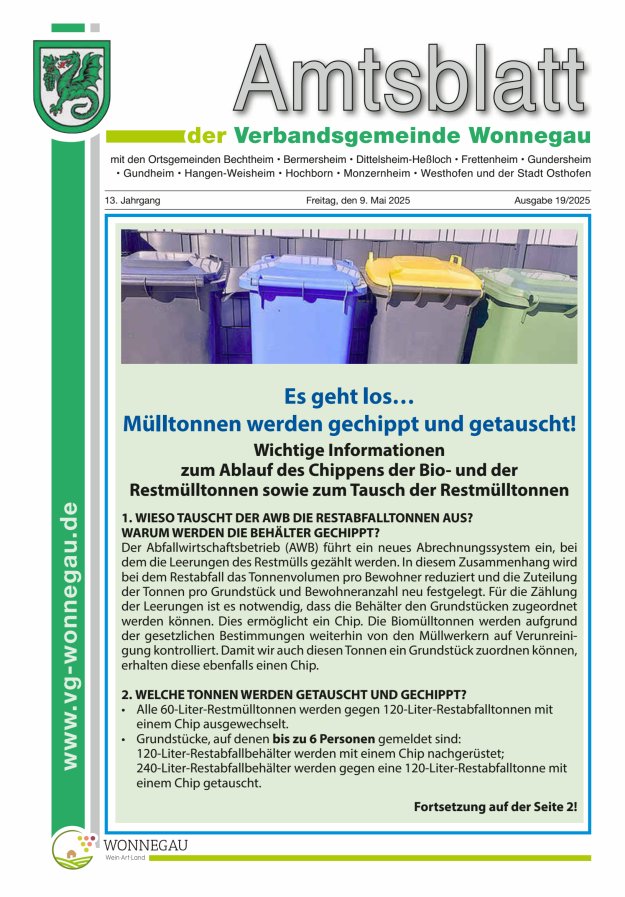 Amtsblatt VG Wonnegau Titelblatt 19/2025