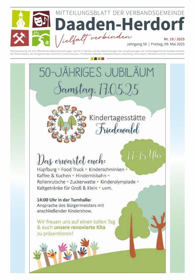 Mitteilungsblatt der Verbandsgemeinde Daaden-Herdorf Titelblatt 19/2025