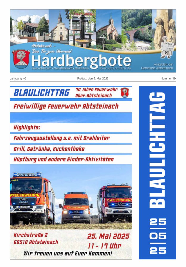 Hardbergbote - Mitteilungsblatt der Gemeinde Abtsteinach Titelblatt 19/2025