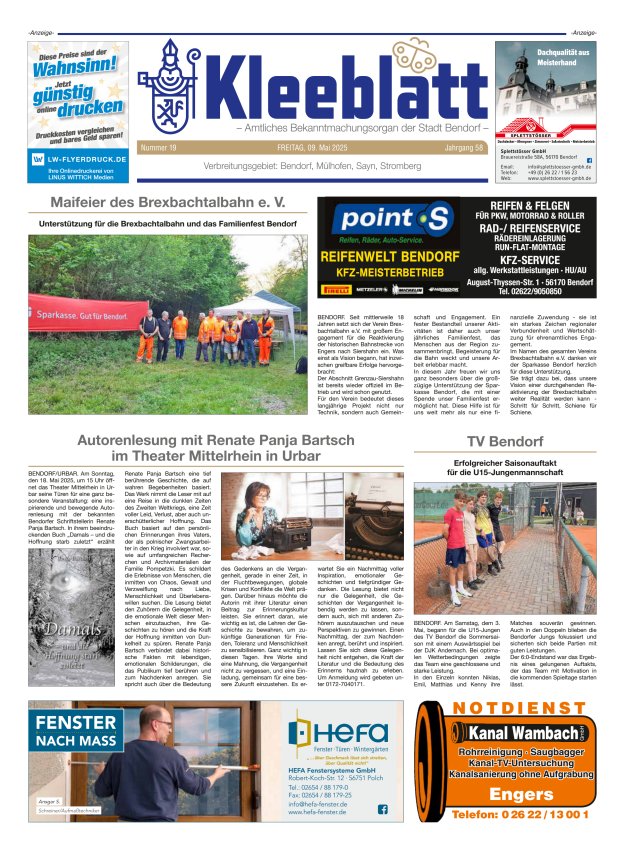 Kleeblatt - Amtliches Bekanntmachungsorgan der Stadt Bendorf Titelblatt 19/2025