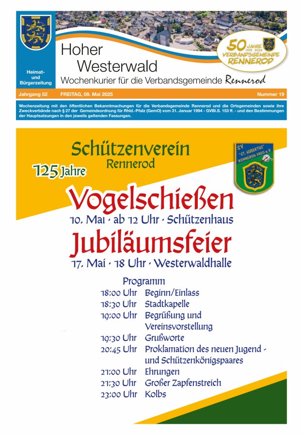 Hoher Westerwald - Wochenkurier für die Verbandsgemeinde Rennerod Titelblatt 19/2025