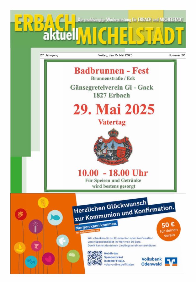 Erbach-Michelstadt aktuell Titelblatt 20/2025
