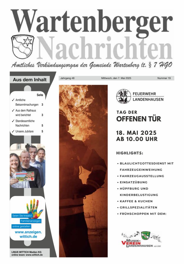 Wartenberger Nachrichten Titelblatt 19/2025