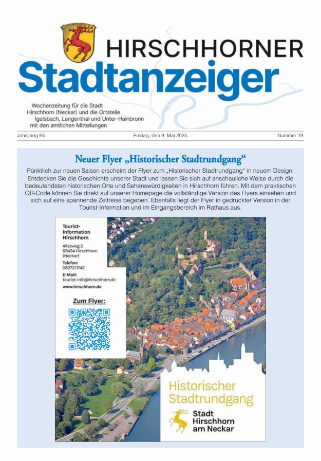 Hirschhorner Stadtanzeiger Titelblatt 19/2025