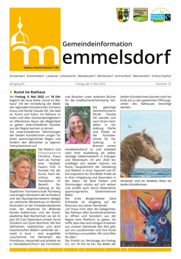 Mitteilungsblatt der Gemeinde Memmelsdorf Titelblatt 19/2025
