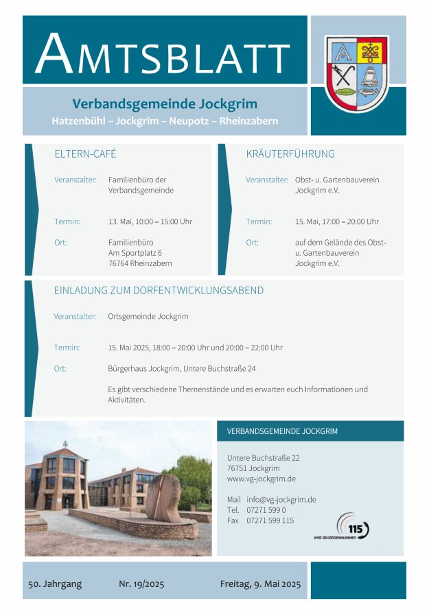 Amtsblatt VG Jockgrim Titelblatt 19/2025