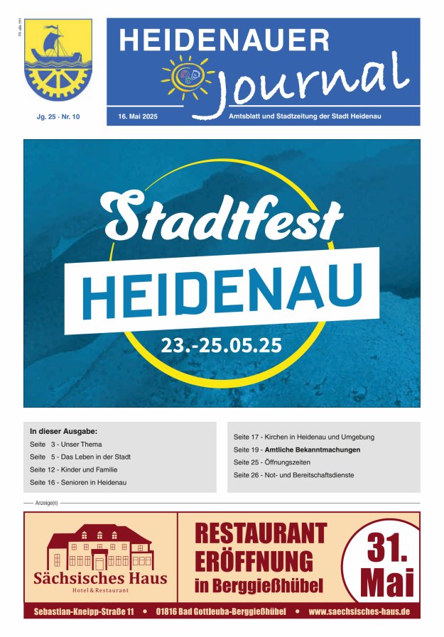Heidenauer Journal - Amtsblatt und Stadtzeitung der Stadt Heidenau Titelblatt 10/2025