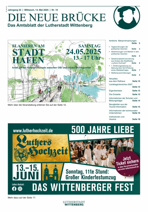 Die neue Brücke – Das Amtsblatt der Lutherstadt Wittenberg Titelblatt 10/2025
