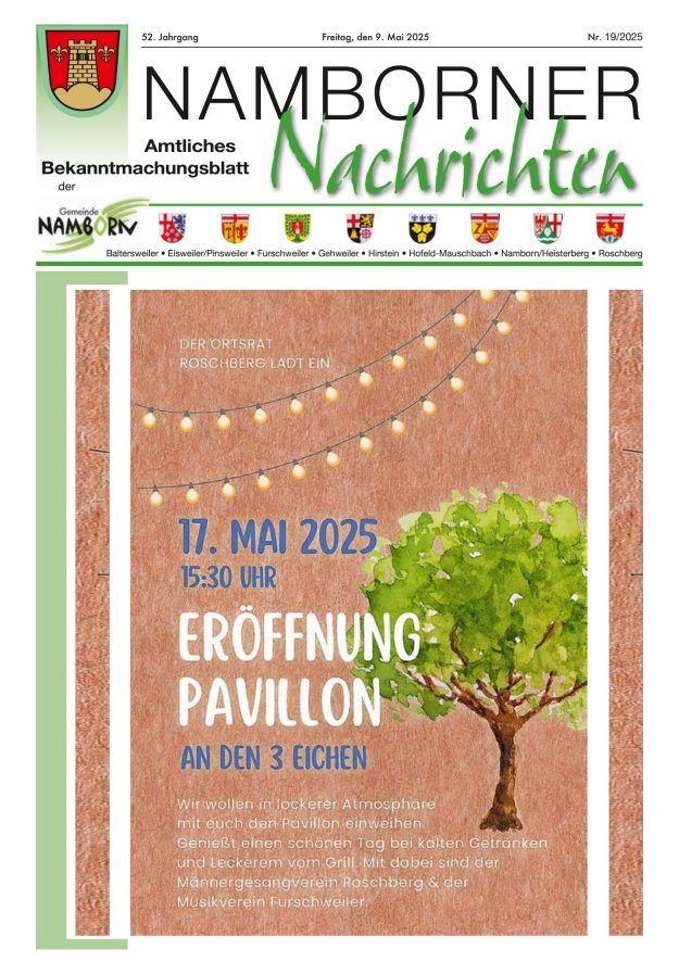 Namborner Nachrichten Titelblatt 19/2025