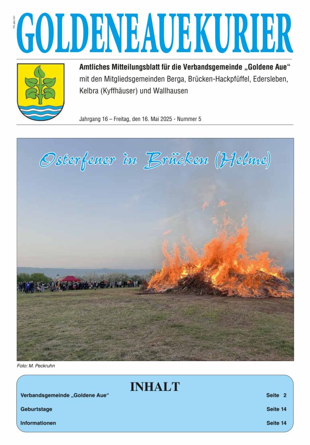Goldene Aue Kurier – Amtliches Mitteilungsblatt für die Verbandsgemeinde "Goldene Aue" Titelblatt 05/2025