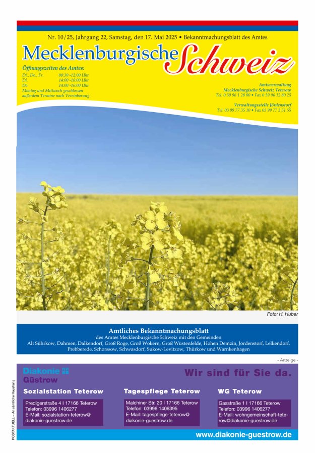 Bekanntmachungsblatt des Amtes Mecklenburgische Schweiz Titelblatt 10/2025