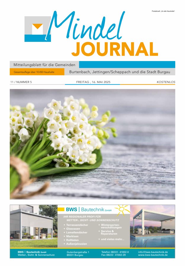 Mindeljournal Freies Blatt für Burgau Burtenbach Jettingen-Scheppach Titelblatt 05/2025