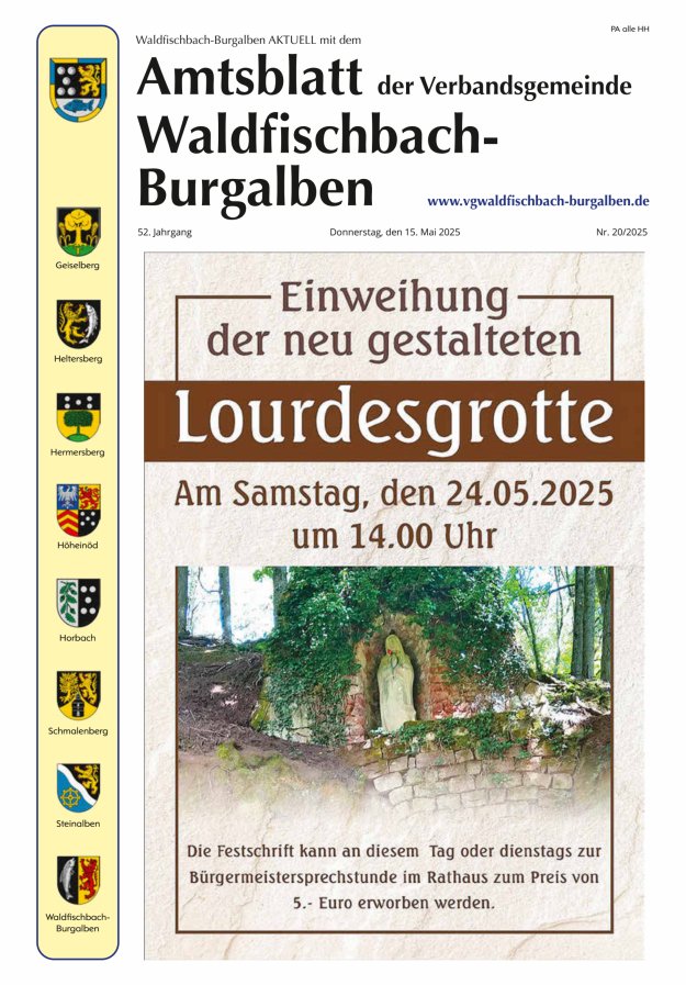 Amtsblatt der Verbandsgemeinde Waldfischbach-Burgalben Titelblatt 20/2025