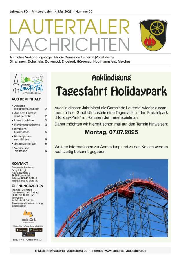 Lautertaler Nachrichten Titelblatt 20/2025