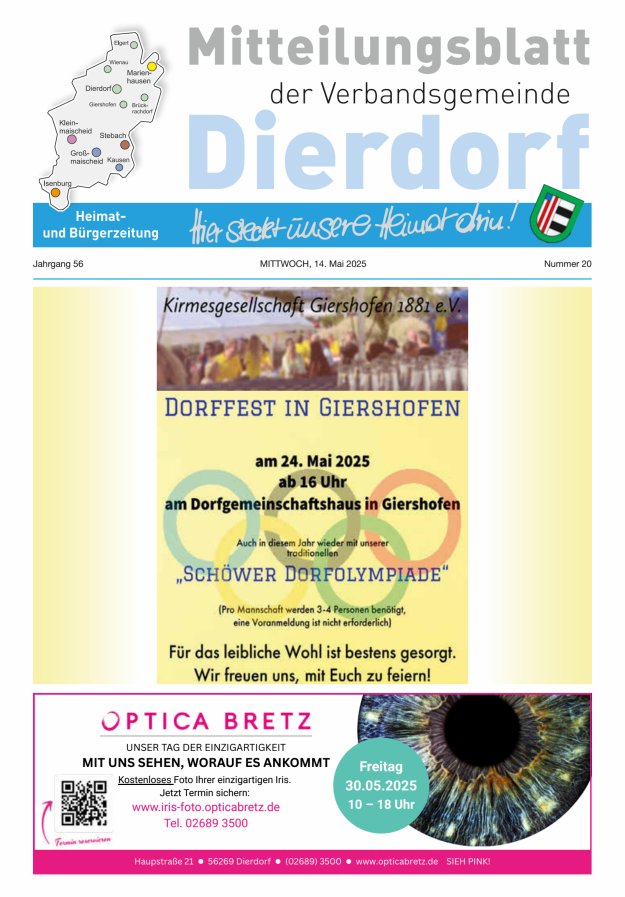 Mitteilungsblatt der Verbandsgemeinde Dierdorf Titelblatt 20/2025