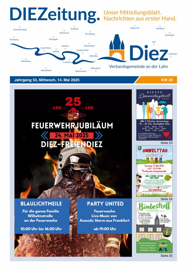 Mitteilungsblatt der Verbandsgemeinde Diez und der Ortsgemeinden Titelblatt 20/2025