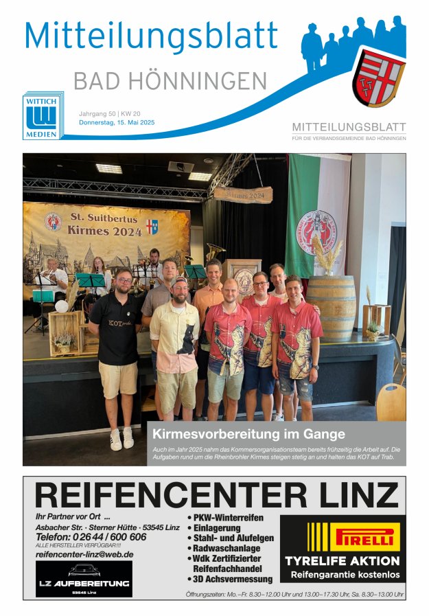 Mitteilungsblatt für den Bereich der Verbandsgemeinde Bad Hönningen Titelblatt 20/2025