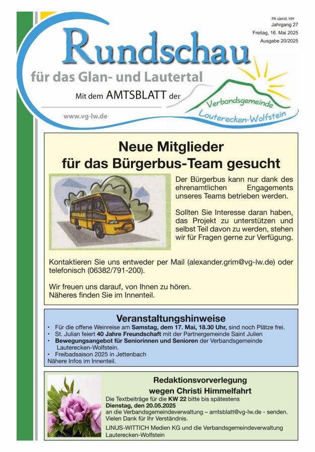 Rundschau für das Glan- und Lautertal Titelblatt 20/2025