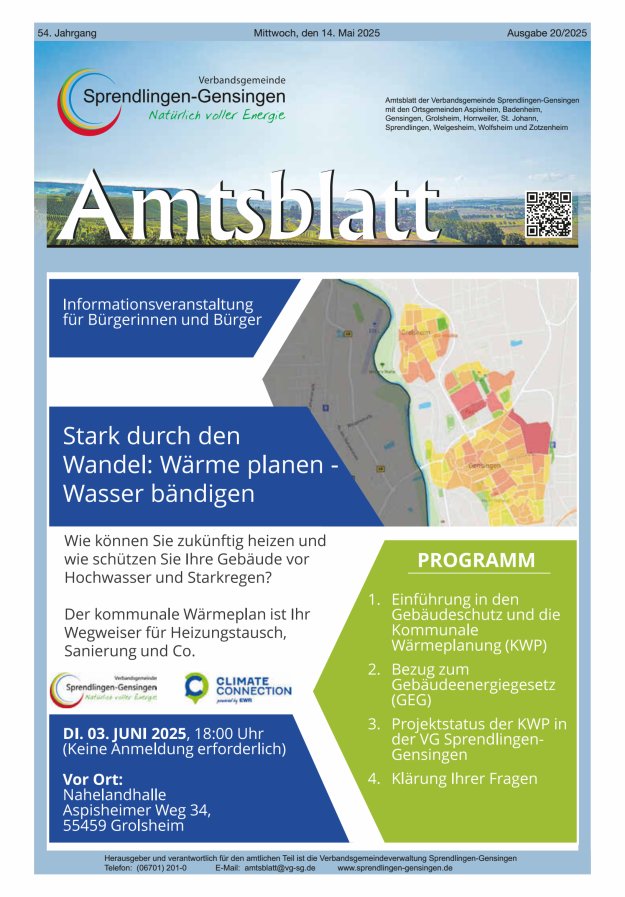 Amtsblatt VG Sprendlingen-Gensingen Titelblatt 20/2025