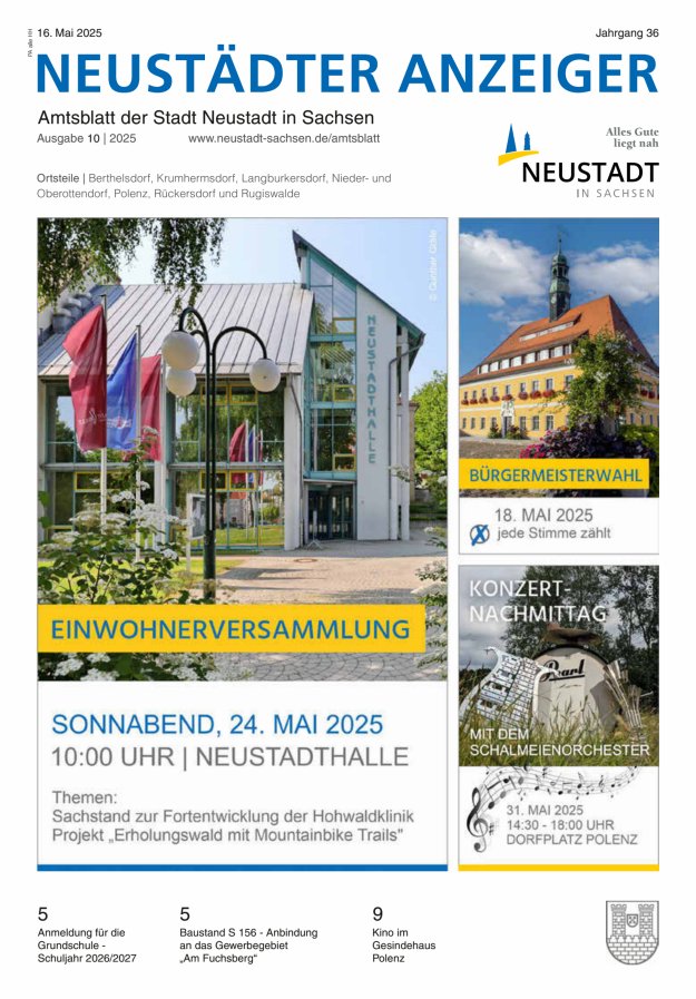 Neustädter Anzeiger - Amts- und Heimatblatt der Stadt Neustadt in Sachsen Titelblatt 10/2025
