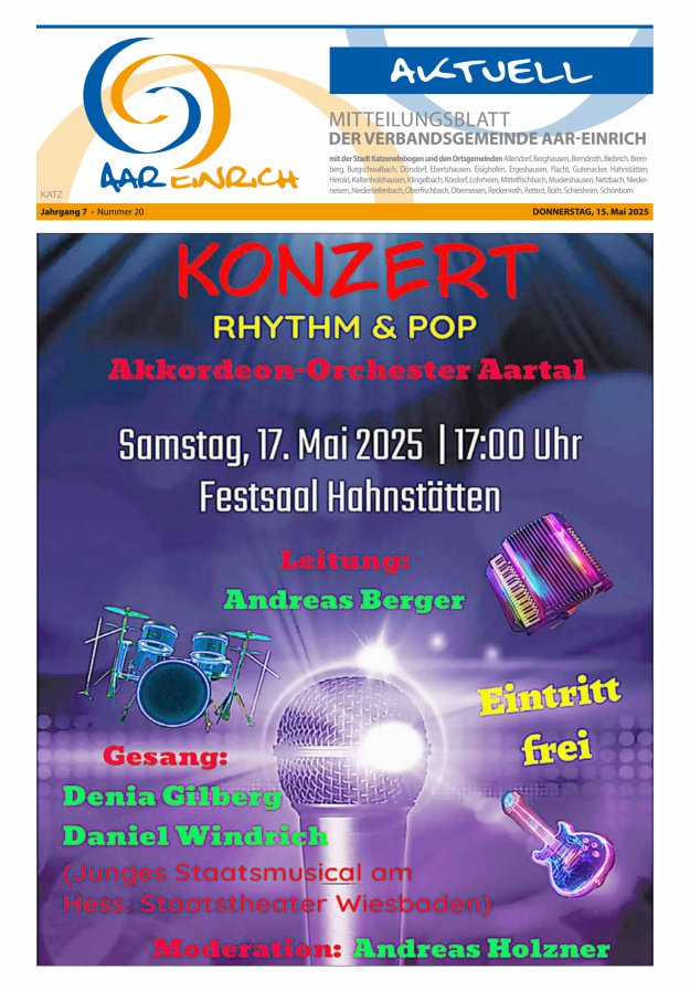 Mitteilungsblatt der Verbandsgemeinde Aar-Einrich Ausgabe Katzenelnbogen Titelblatt 20/2025