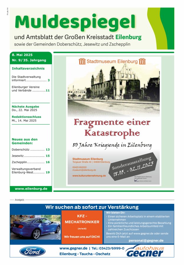 Muldespiegel und Amtsblatt der Großen Kreisstadt Eilenburg und der Gemeinden Titelblatt 09/2025