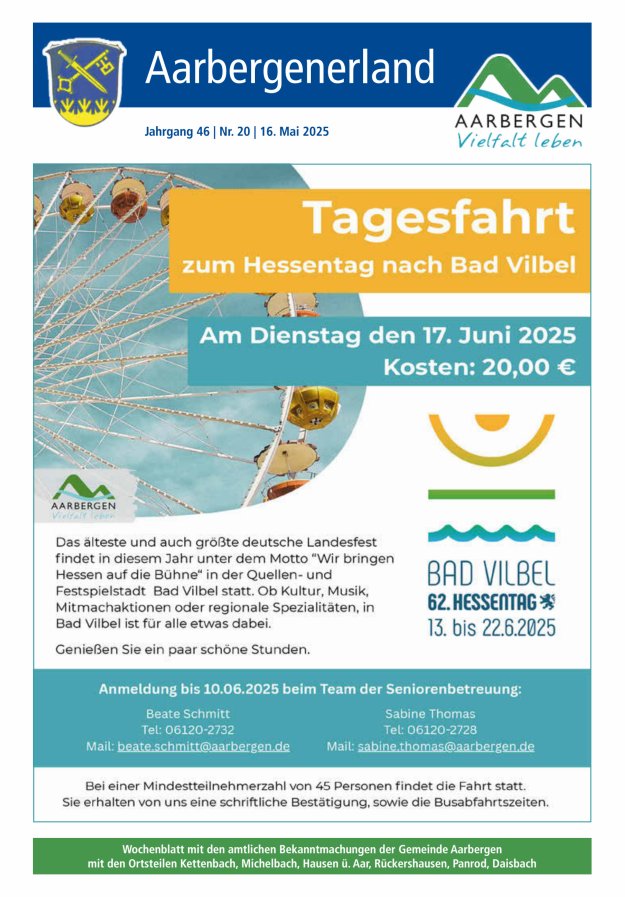 Aarbergenerland - Wochenblatt mit den amtlichen Bekanntmachungen Titelblatt 20/2025