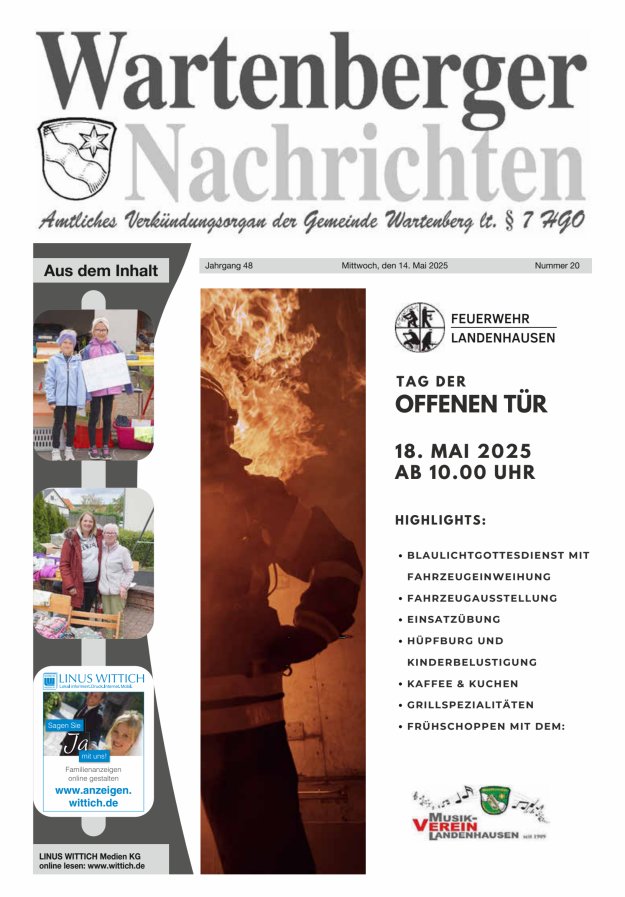 Wartenberger Nachrichten Titelblatt 20/2025